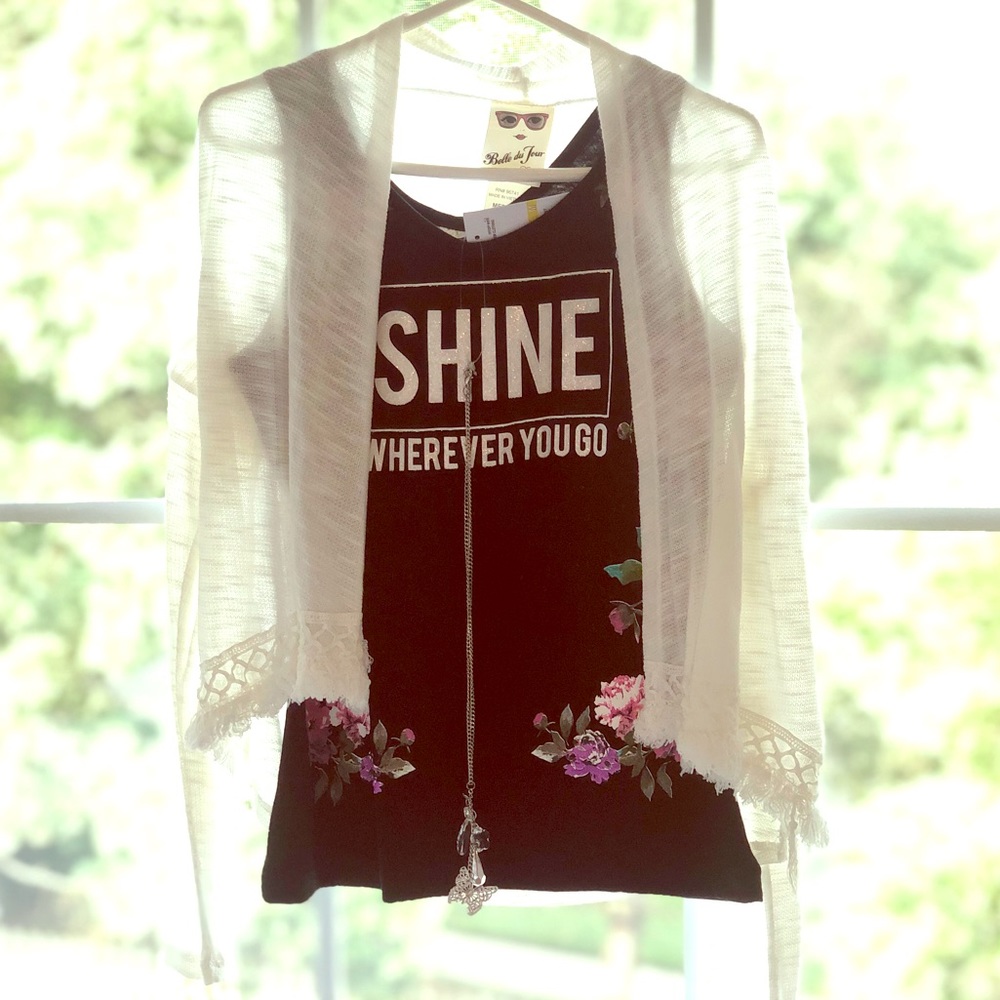 Girls tank top w/necklace and long sleeve top
